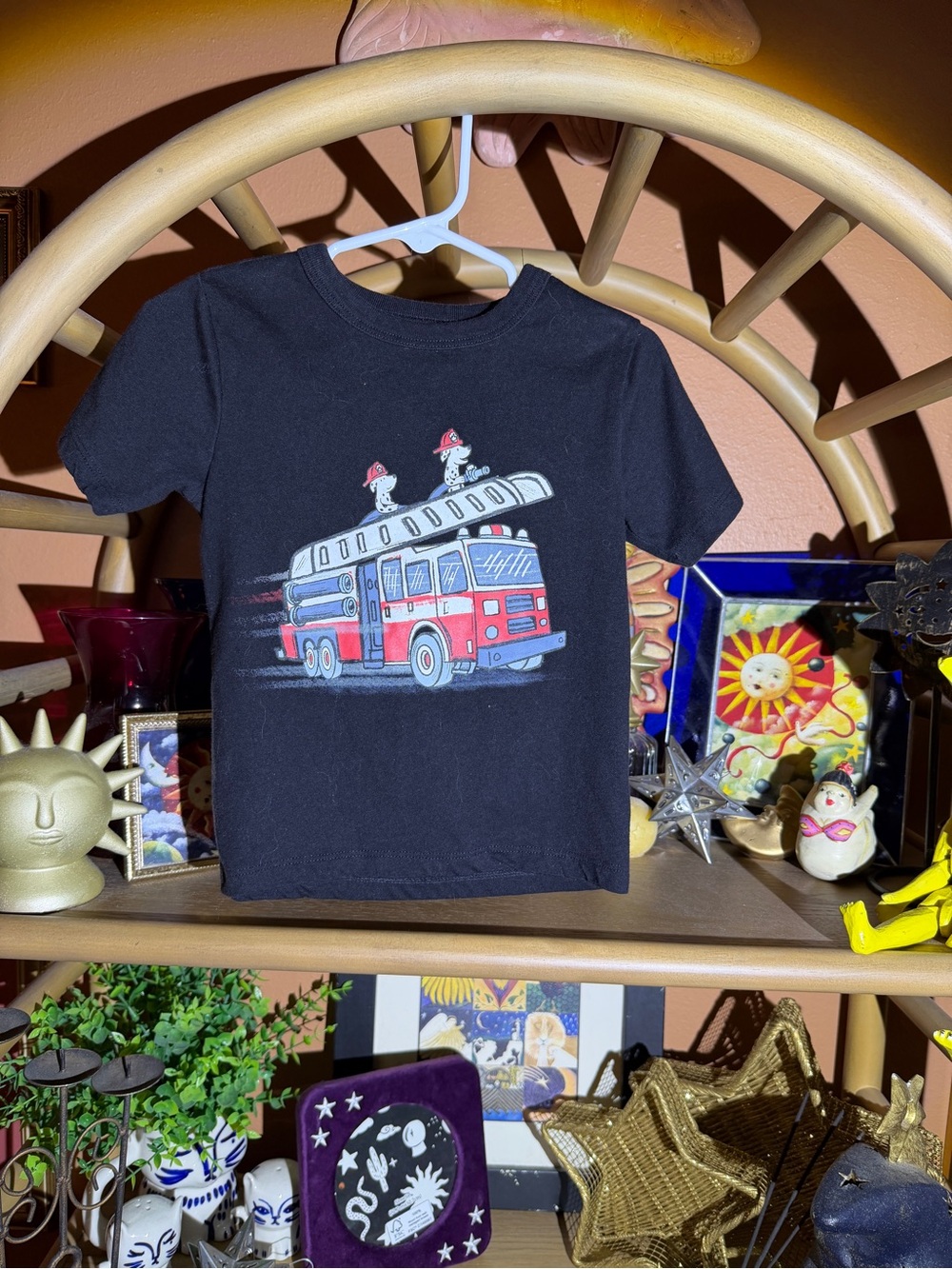 The Children's Place Black Graphic Tee with Firetruck Accents